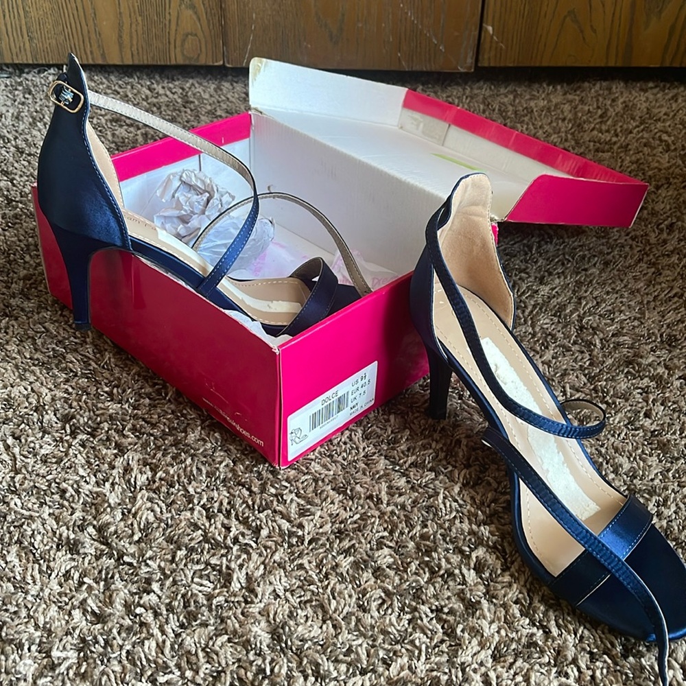Navy Blue satin 3 in heels